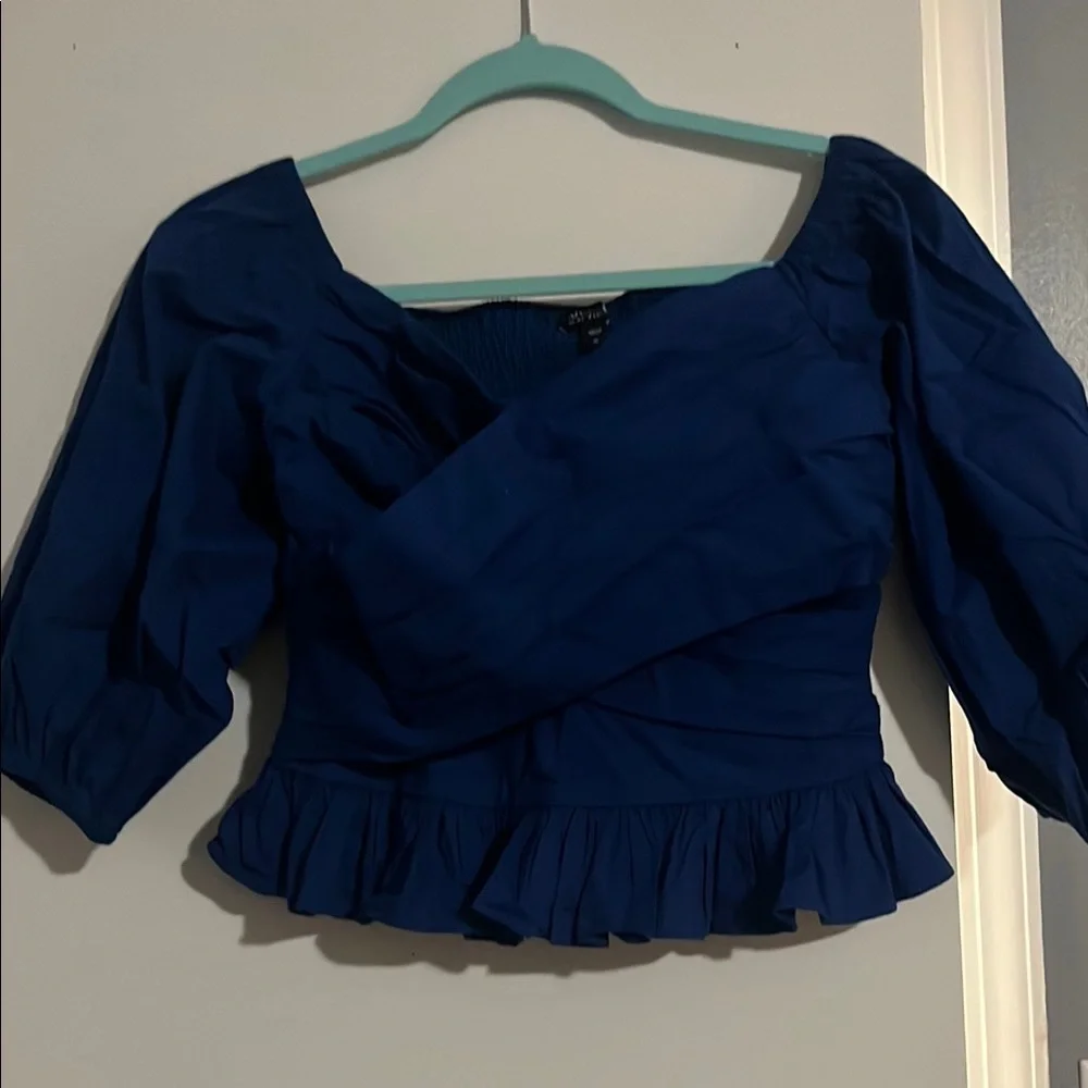 Express Royal Blue Ruffled Blouse - Picture 1 of 3